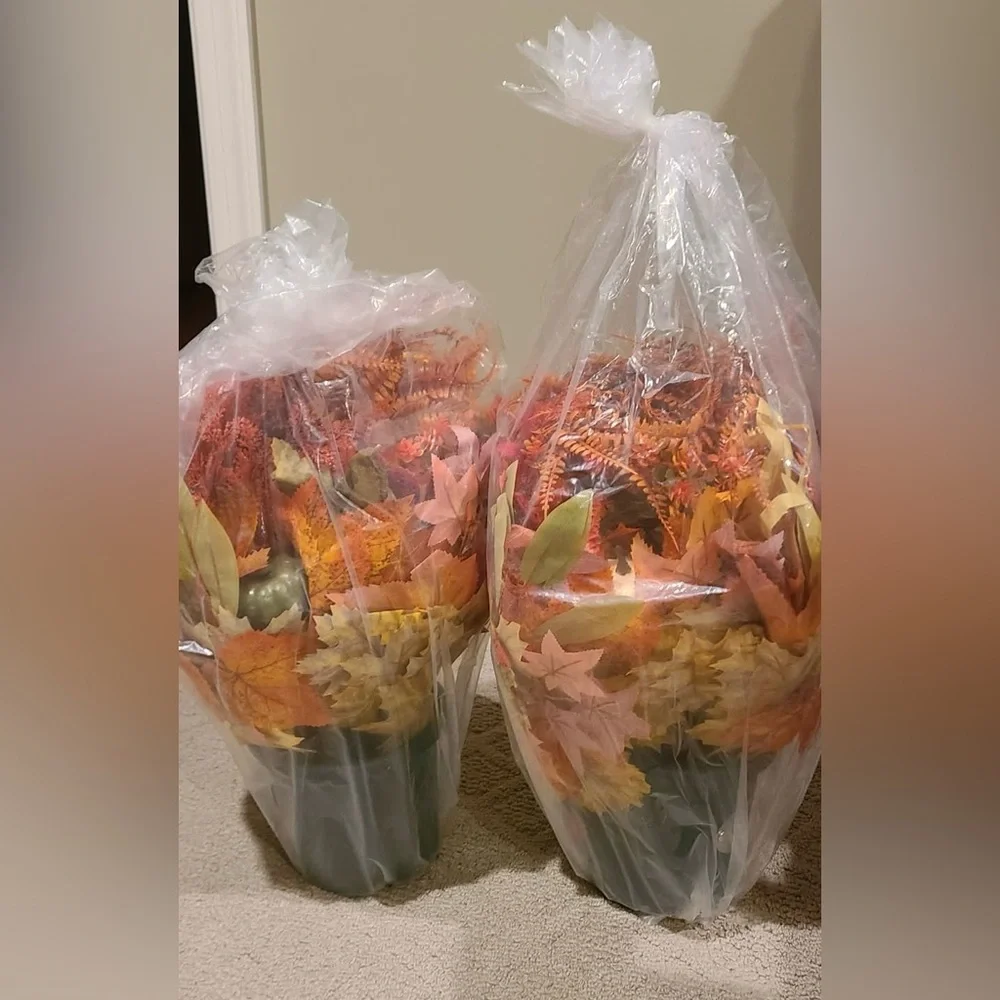 Faux Autumn Centerpiece Arrangement -set of 2  Vibrant Orange & Yellow ⁹